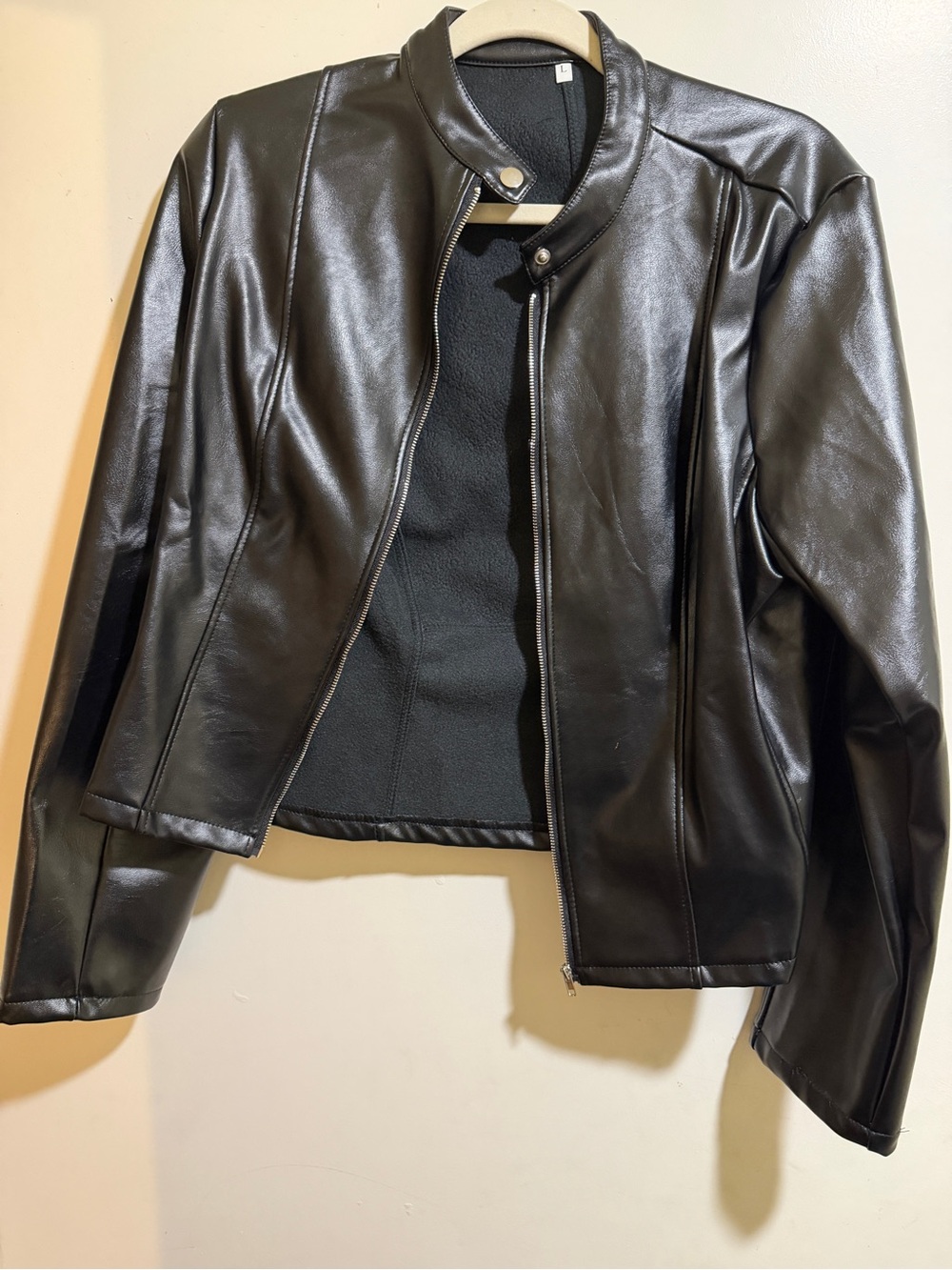 Women's Black Faux Leather Zip Jacket